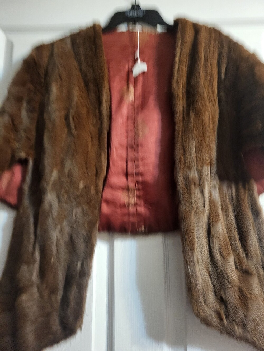 VTG 1960s Brown Mink Fur Short Cape Shawl with Rust Lining - Picture 5 of 6